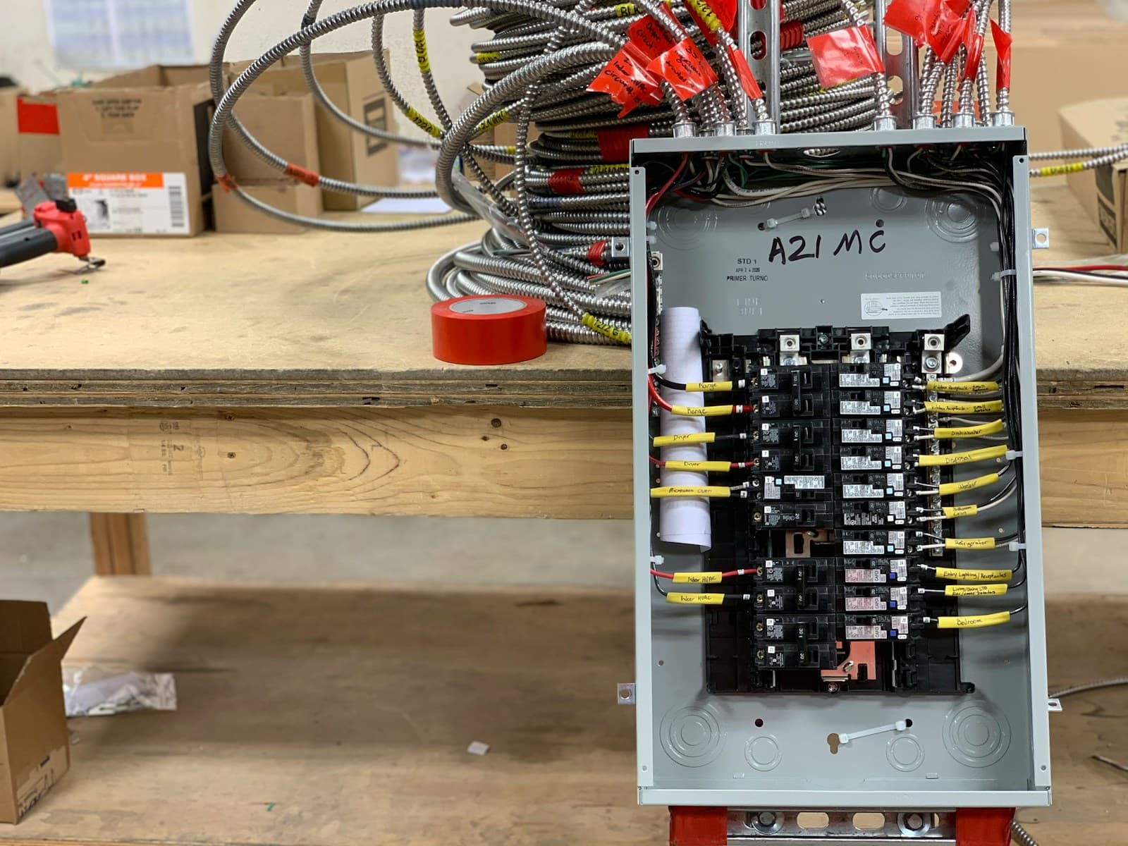 Close-up of dense electrical control panel wiring